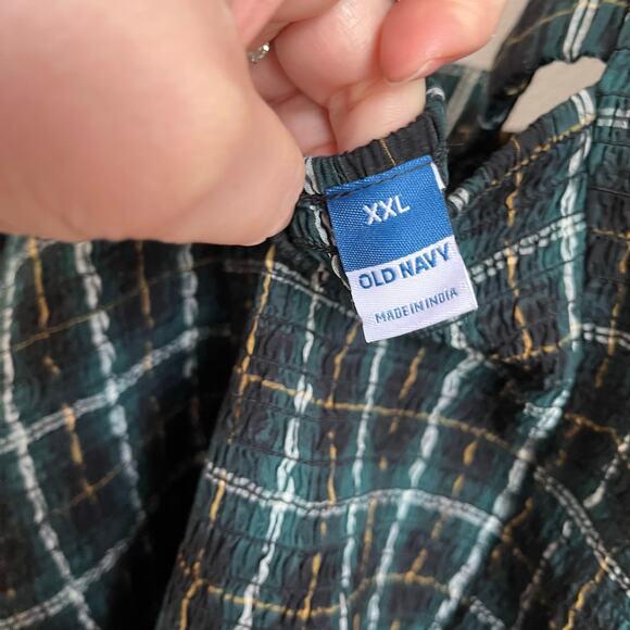 Old Navy Smocked Green Tartan Plaid Long Sleeve Blouse Size XXL - Picture 8 of 8
